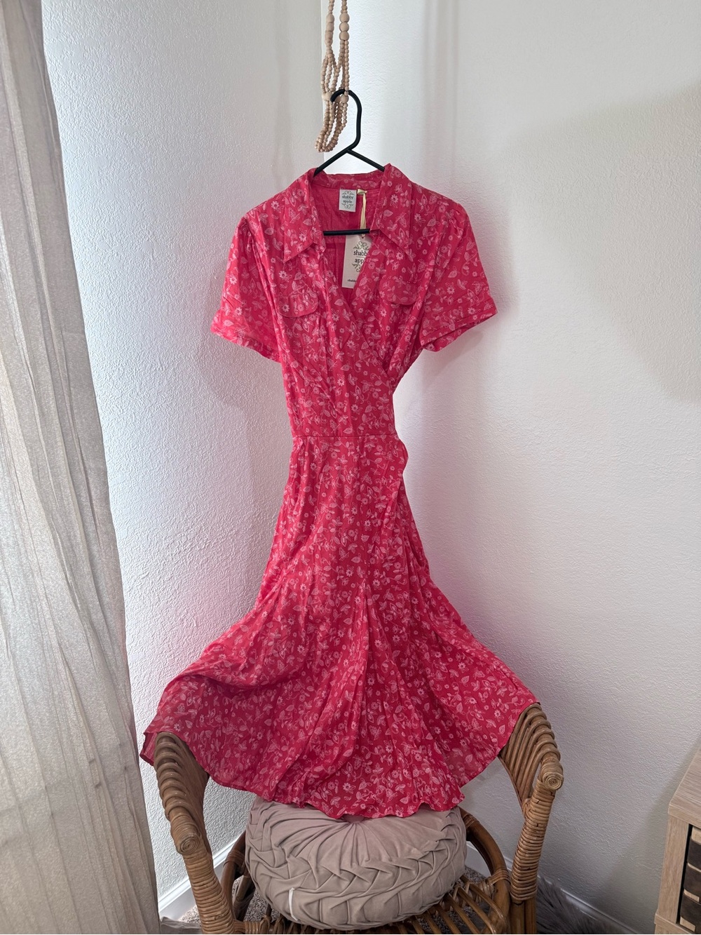 Vintage Shabby Apple Red Floral Wrap Dress